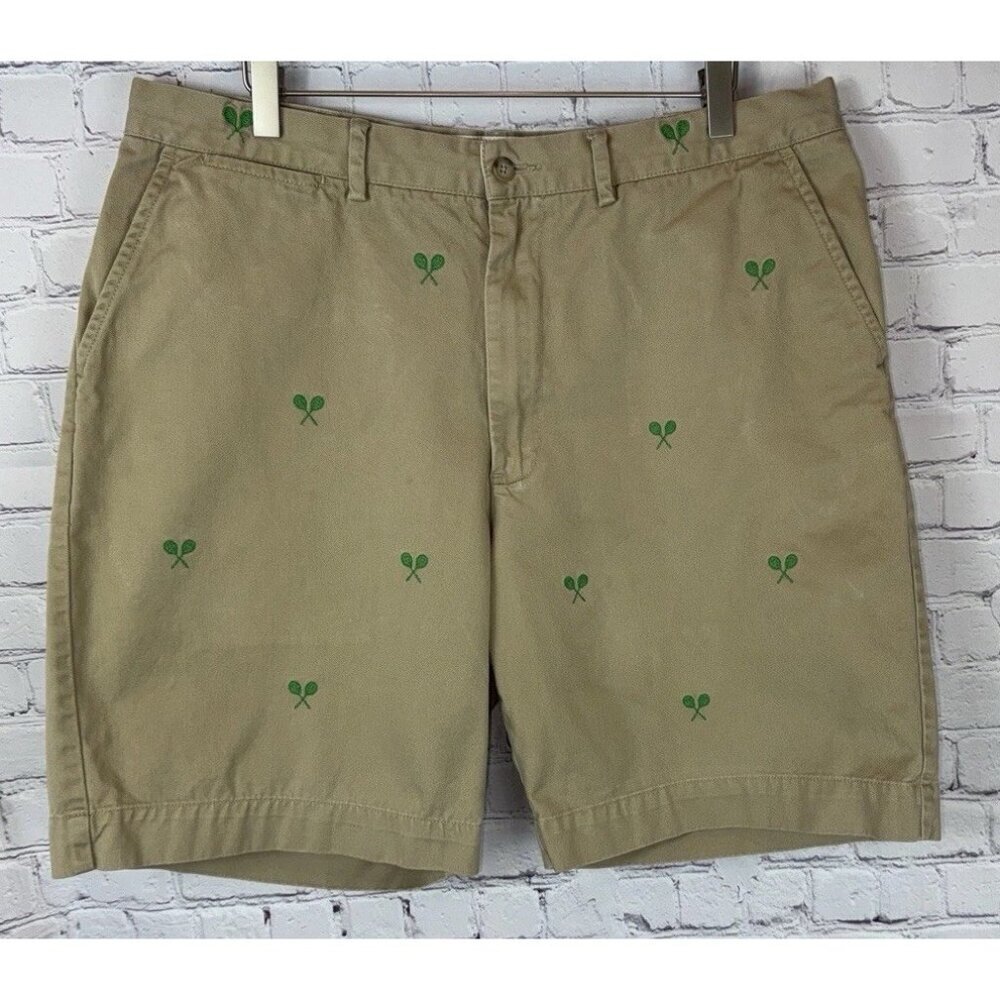 POLO by RALPH LAUREN Men’s Khaki Tennis Racket Embroidered Bermuda Shorts Sz 36